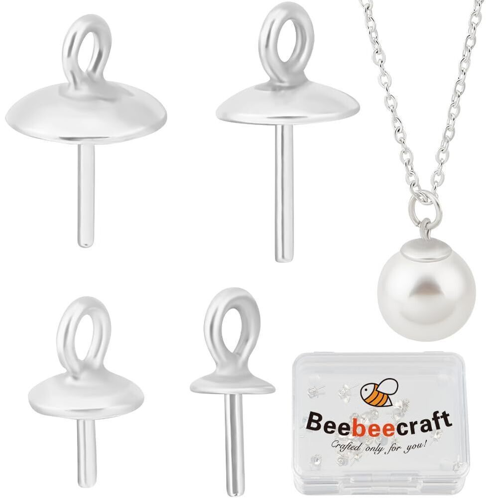 2922 1 Box 24Pcs Eye Pins Bail Caps 925 Sterling Silver 4 Sizes Cup Pearl